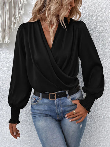 Trendy Simple Cross Chiffon Flare Blouse