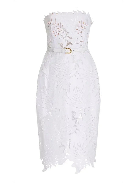 Trendy White Flower Lace Hollow Out Dress