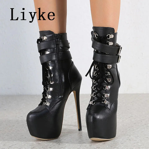 Trendy Platform Lace Up High Heel Boots