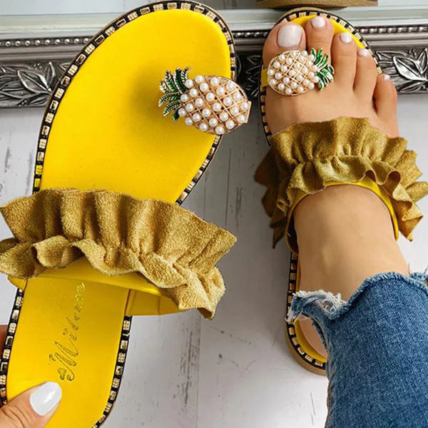 Trendy Pineapple Pearl Flat Sandals