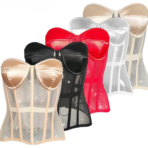 Trendy Satin Hollow Out Mesh Corset