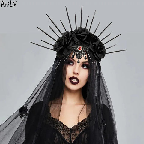 Trendy Halloween Bride Veil Flower Headband