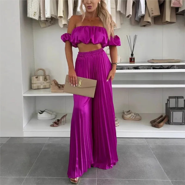 Trendy Ruffle Tube Top With Pleated Pants