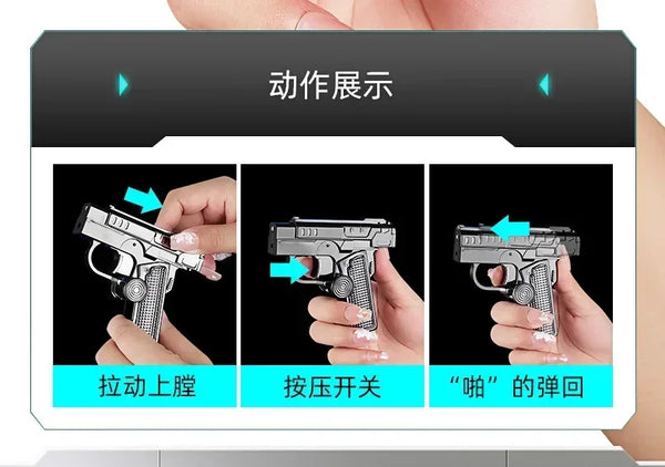 Metal Folding Gun Style Inflatable Lighter Windproof Butane Gas Jet Red Flame Gyroscope Lighter with Laser for Men's Small Tool