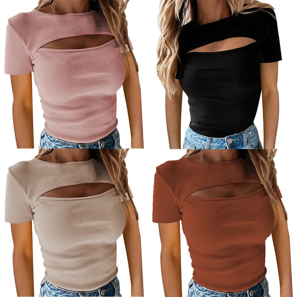 Trendy Hollow Out Short Sleeve Blouse