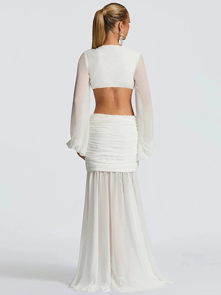 Trendy Hollow Out Mesh Sleeve Formal Dress