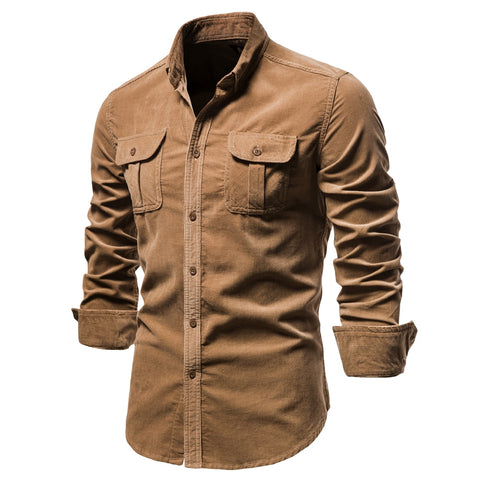 Trendy 100% Cotton Men's Casual Solid Color Shirt