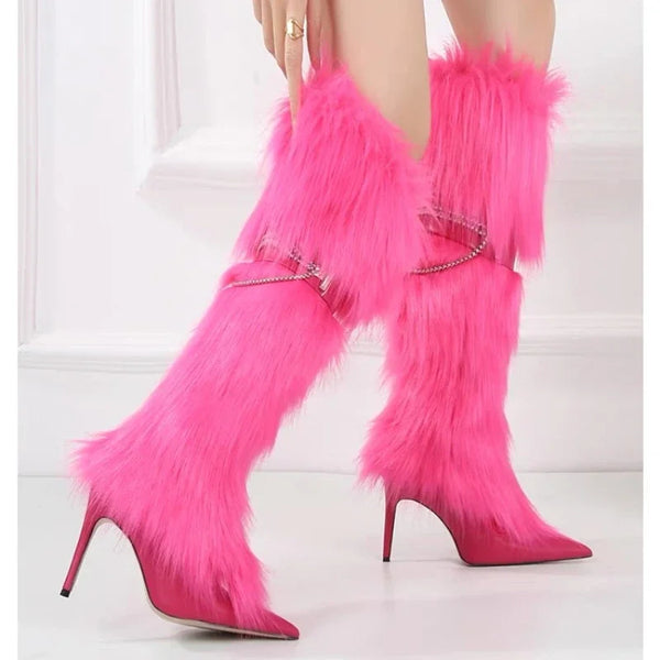 Trendy High Fur Knee Length Sleeve Boots
