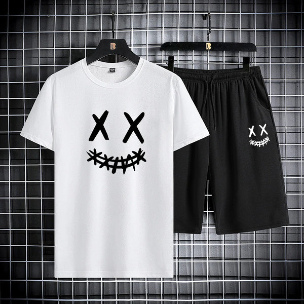 Trendy Men's Short Sleeve Graphic Tee And Shorts Set