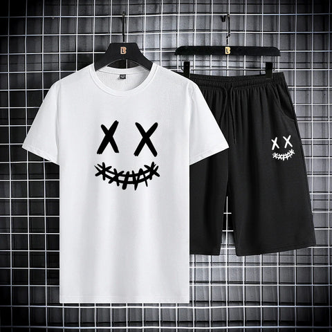 Trendy Men's Short Sleeve Graphic Tee And Shorts Set