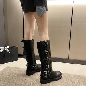 Trendy Knee High Studded Combat Boots