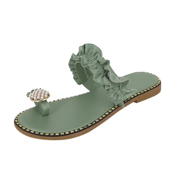 Trendy Pineapple Pearl Flat Sandals