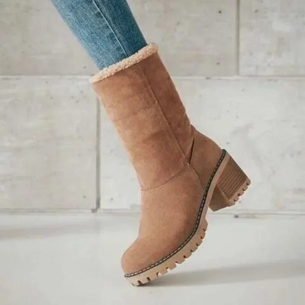 Trendy Suede Solid Color Short Chunky Heel Boots