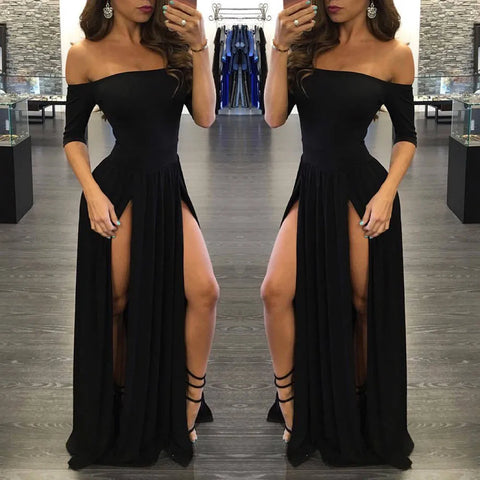 Trendy Black Halter Backless Split Dress
