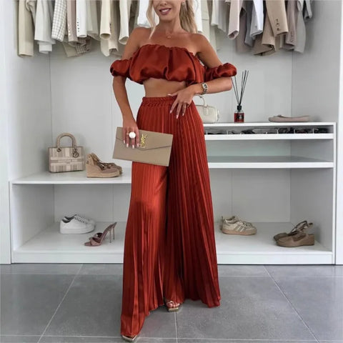 Trendy Ruffle Tube Top With Pleated Pants