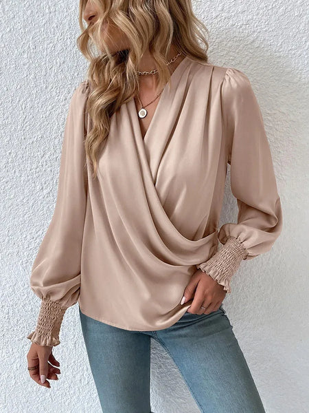 Trendy Simple Cross Chiffon Flare Blouse