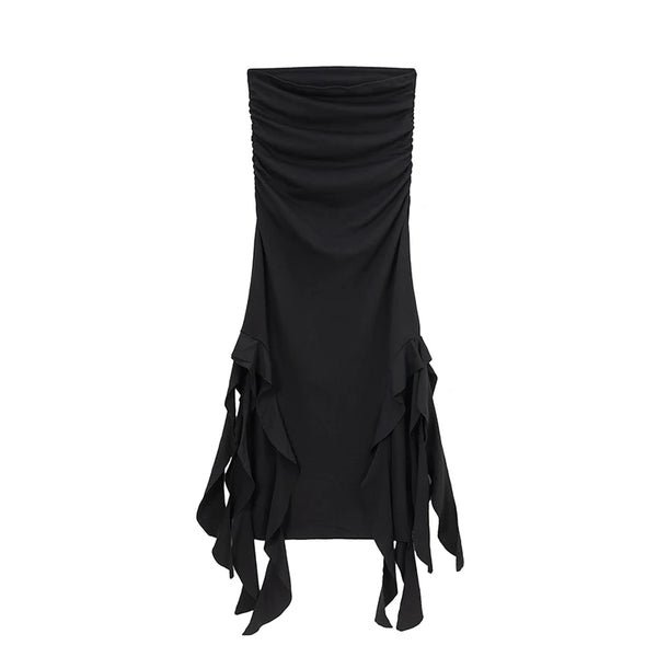 Trendy Black Ruffle Fringed Party Dress