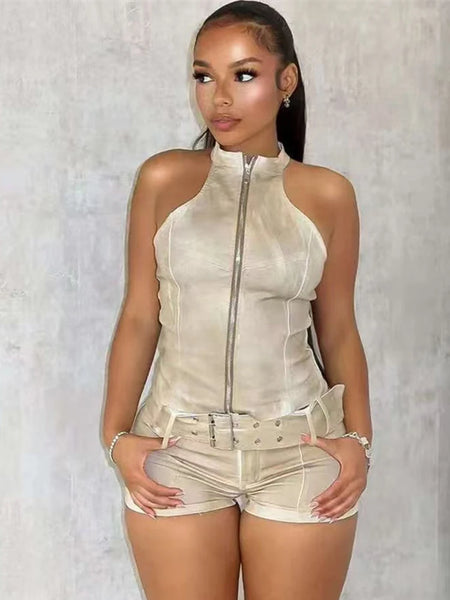 Trendy Denim Cardigan Two Piece Crop Top And Bottom Set