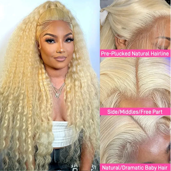 Trendy Deep Wave Honey Blonde 100% Human Hair Lace Wig