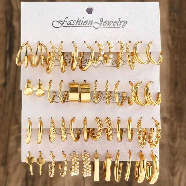 48Pcs/Set Of Fashion Earrings With Various Elements Such As Butterfly, Heart-Shaped, Faux Pearl, Rhinestone, Geometric Design