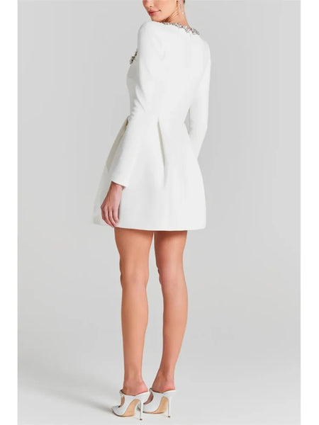 Trendy Velvet Square Beaded Collar Dress