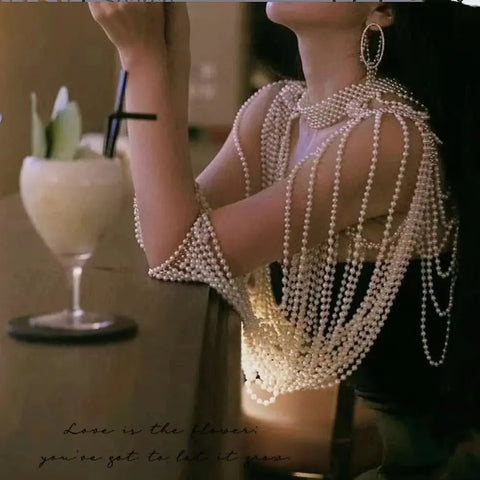 Trendy Pearl Body Chain Throw Over Blouse