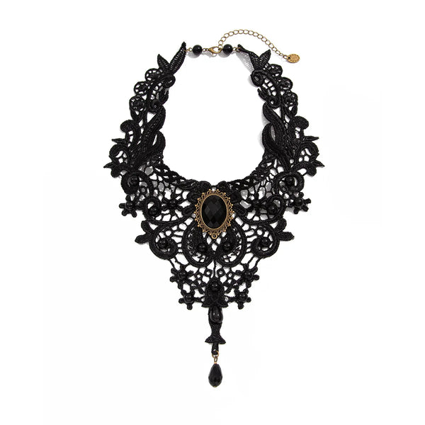 Trendy Black Pendant Lace Bead Gothic Inspired Necklace