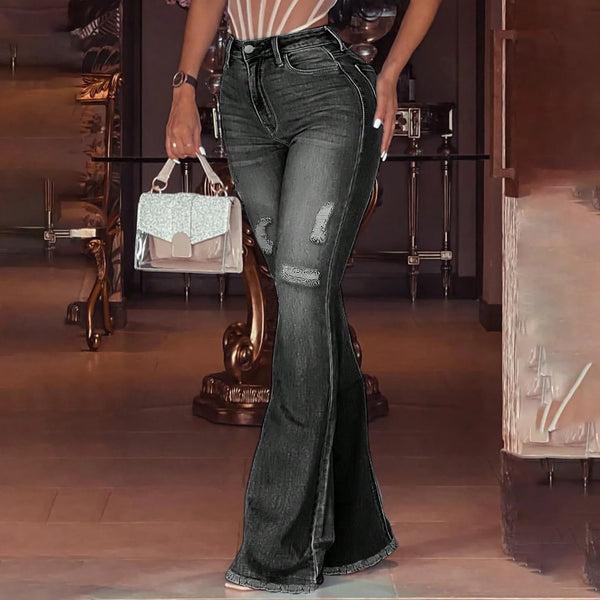 Vroue-Jeans Retro Effekleur Hoëmiddellyf Rek-Denim Langbroek Sexy Ontwerp Jeans Mode Straatdrag Alledaagse Vroulike Rekbroek
