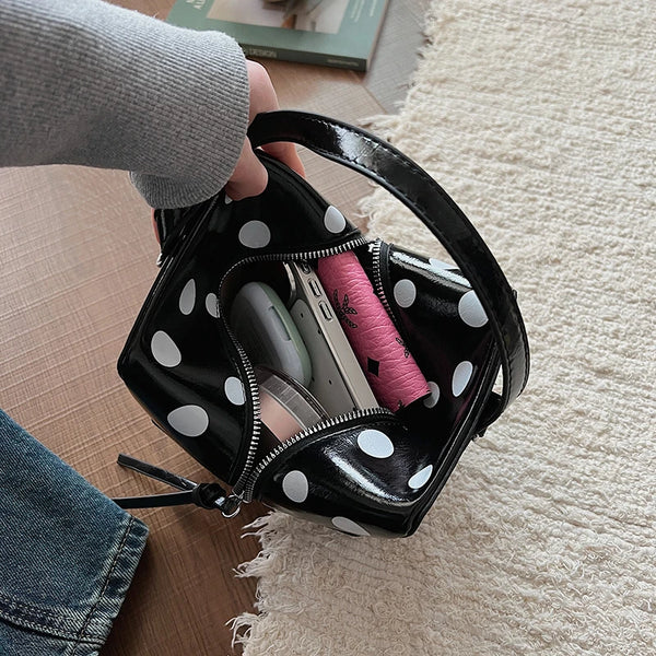 Small Square Bag Tote Y2k Polka Dot Design Pu Leather Crossbody Bag For Women 2026 New Spring Trendy Clutch Double Zipper Purse