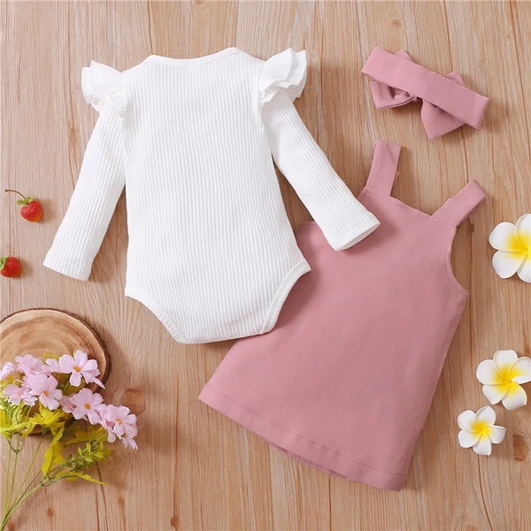 Trendy 0-18months 3pcs Girl Long Sleeve Romper And  Headband