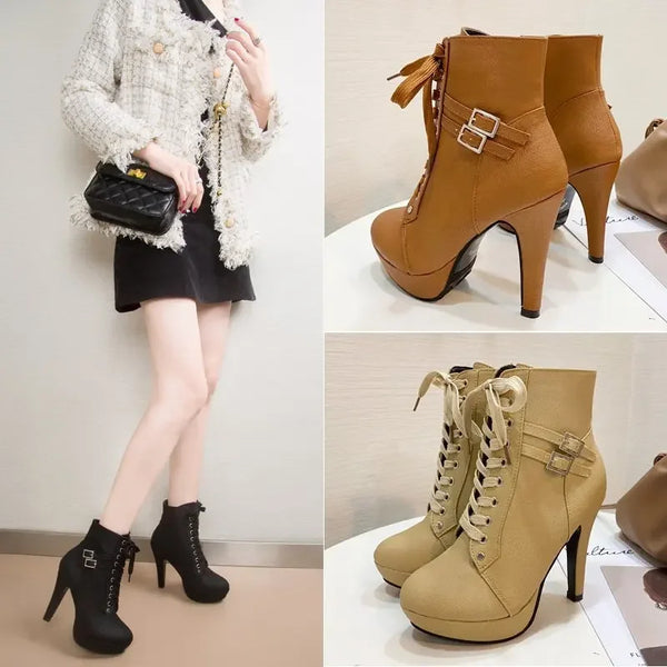 Trendy High Heel Platform Lace Up Ankle Boots