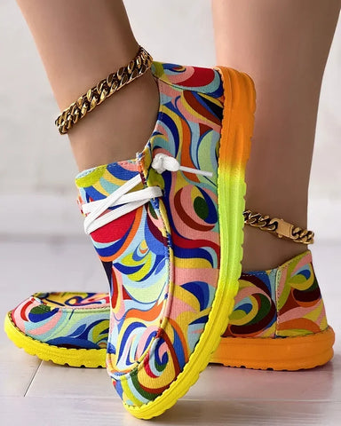 Trendy Graffiti Neon Lace Up Loafers