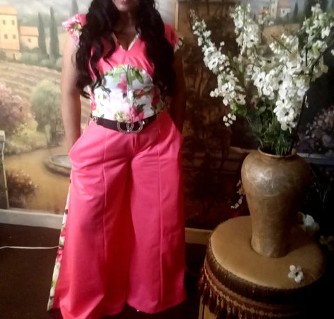 Trendy Too Kute Crochet Floral Three Piece Pink Flower Pants Set