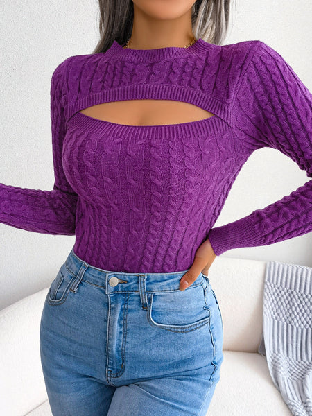 Trendy Hollow Out Knitted Long Sleeve Sweater