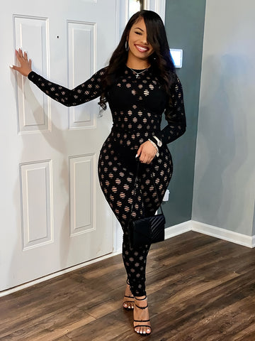 Trendy Circle Hollow Out Long Sleeve Jumpsuit