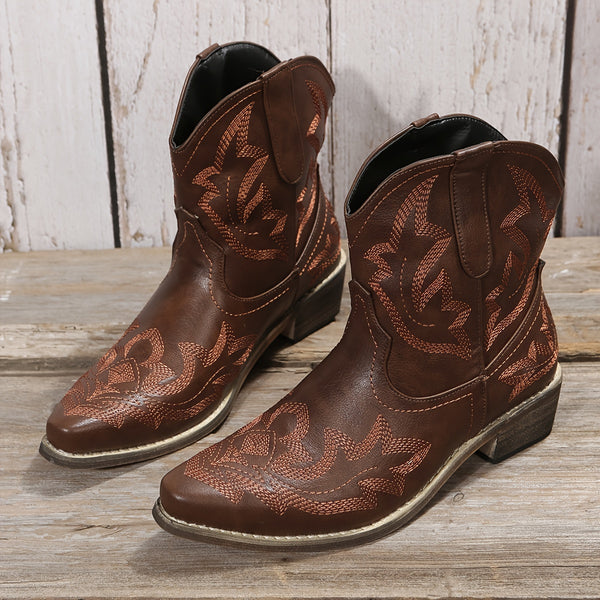Trendy Cowgirl Floral Mid Heel Boots