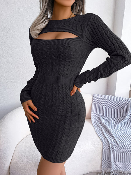 Trendy Knitted Hollow Out Sweater Party Dress