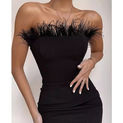 Trendy Bandage Strapless Feather Dress