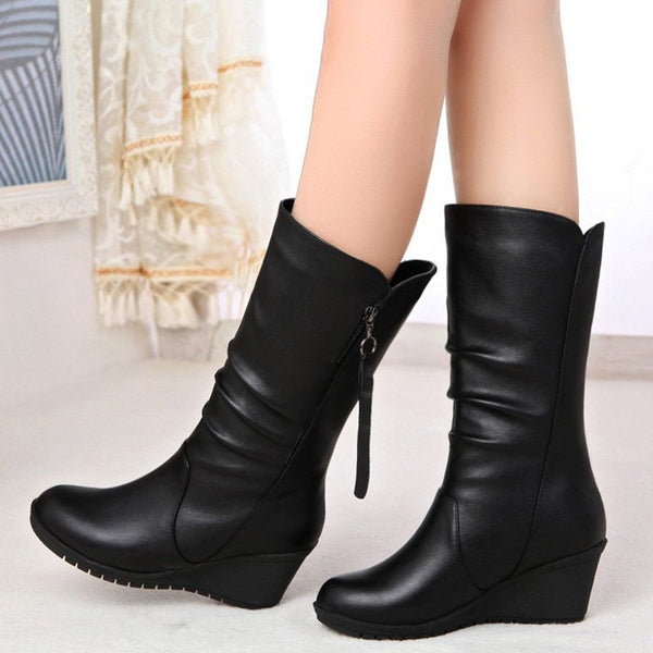Trendy Round Heel Wedge Boots