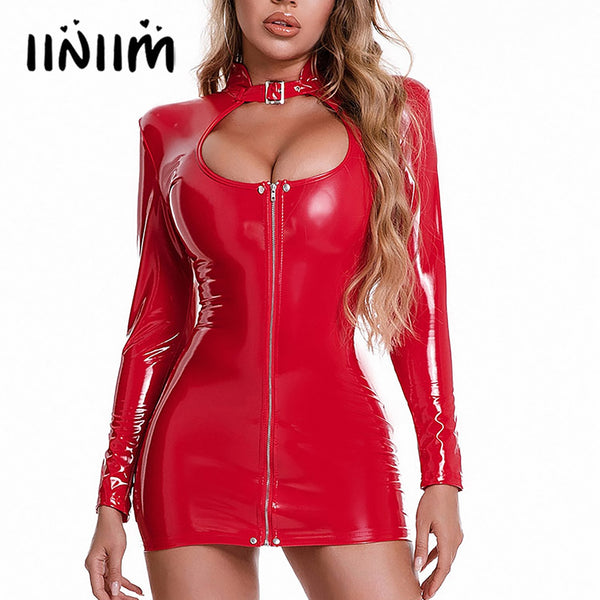 Trendy Latex Leather Party Dress