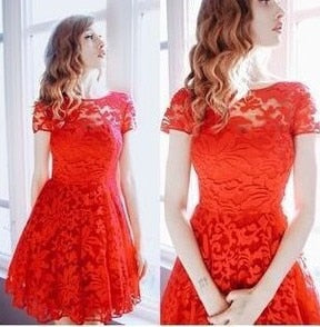 Trendy Hallow Out Lace Mini Party Dress