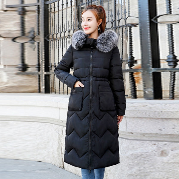 Trendy Doubled Sided Long Puff Coat With Faux Fur Hood