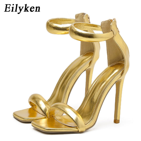 Trendy Leather Thick Ankle Strap Peep Toe Heels