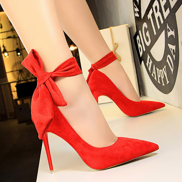 Trendy Pointed Bow-Knot Sued Heels