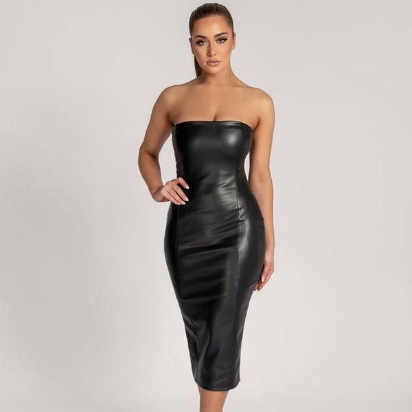 Trendy Back Split Party Leather Dress