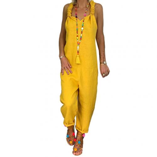Trendy Sleeveless Comfy Overalls Knotted Jumpsuit