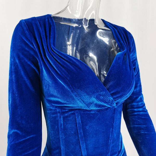 Trendy Velvet Blue Dress
