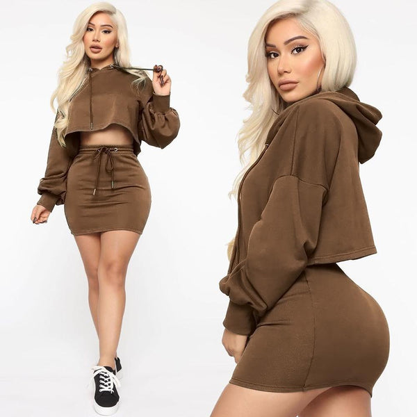 Trendy Hooded Crop Top and Bottom Set