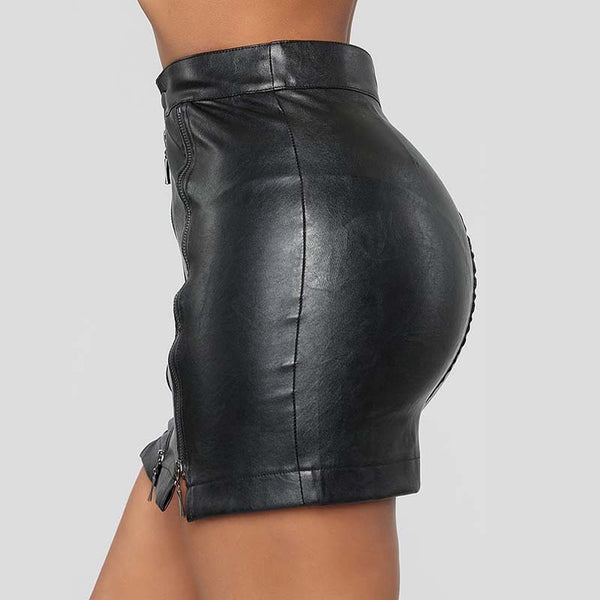 Trendy Faux Leather Black Mini Skirt