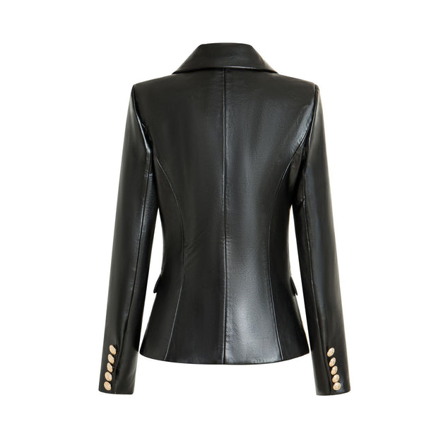 Trendy Black Faux Leather Blazer Jacket